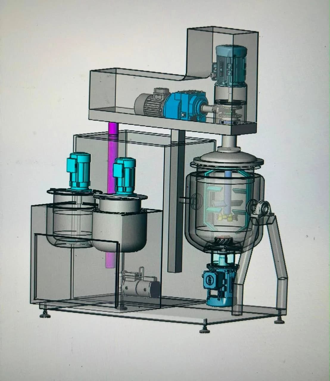Layanan rancang bangun dan desain 3D CAD engineering untuk sistem mesin Vacuum Emulsifying Mixer oleh tim engineer PT BSE